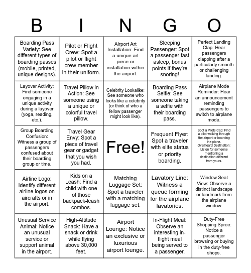 E. A .T Squad Travel Bingo Card