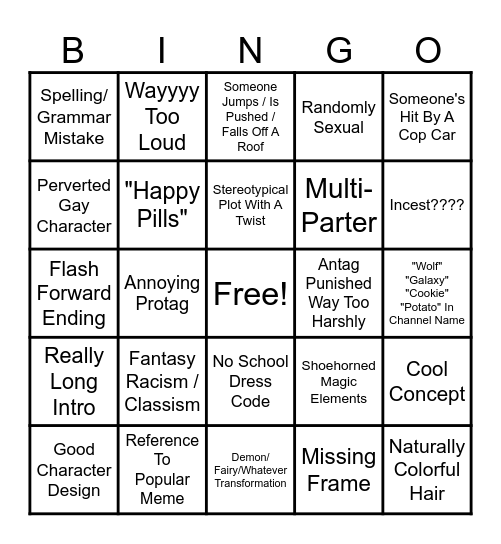 Gacha Video Bingo Card
