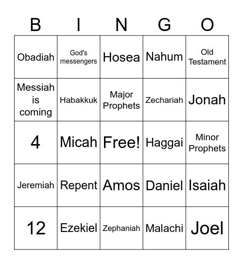 The Prophets Bingo Card