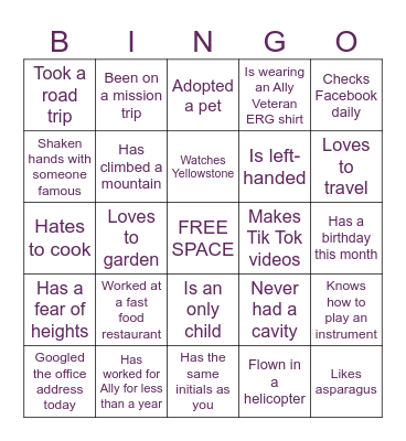 ACO MINGLE BINGO Card
