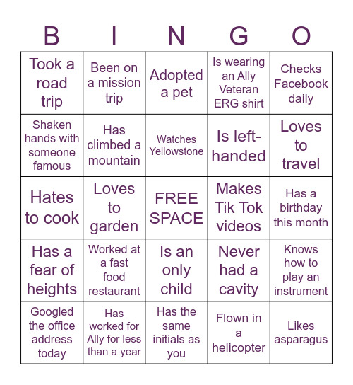 ACO MINGLE BINGO Card