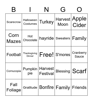 Thanksgiving Bingo Card