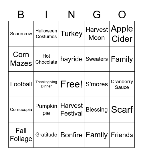 Thanksgiving Bingo Card