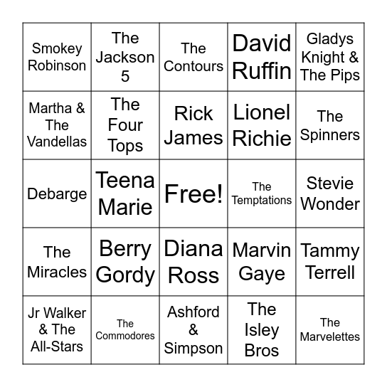 The Motown Sound Bingo Card