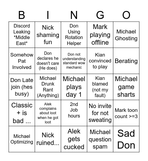 The Gang Goes Back To WoW Bingo Card