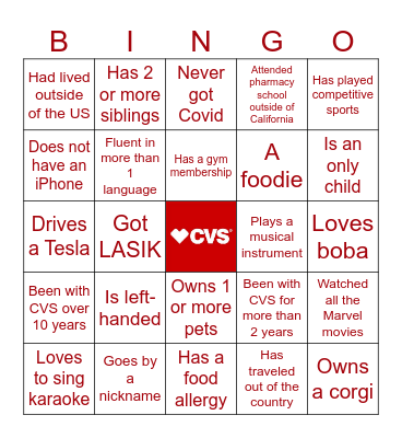 PHARMACY ICEBREAKER Bingo Card