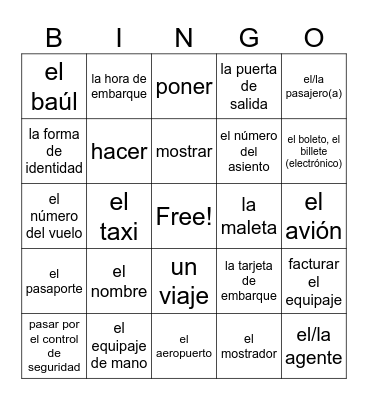 Spanish 2: el avión Bingo Card