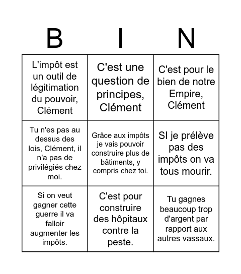 Bingo de justification des impôts CK2 Bingo Card