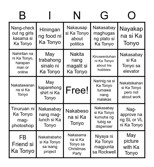 PA-BINGO NI KA TONYO Bingo Card
