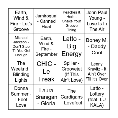 Disco Bingo Card
