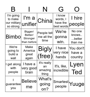 Best Words Bingo Card