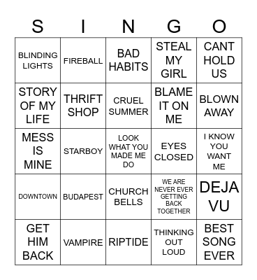 869 YOUNG LADIES REQUESTS Bingo Card