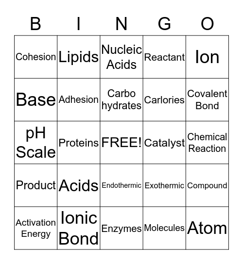 Biochemisty  Bingo Card
