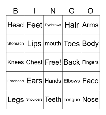 Body Parts Bingo! Bingo Card