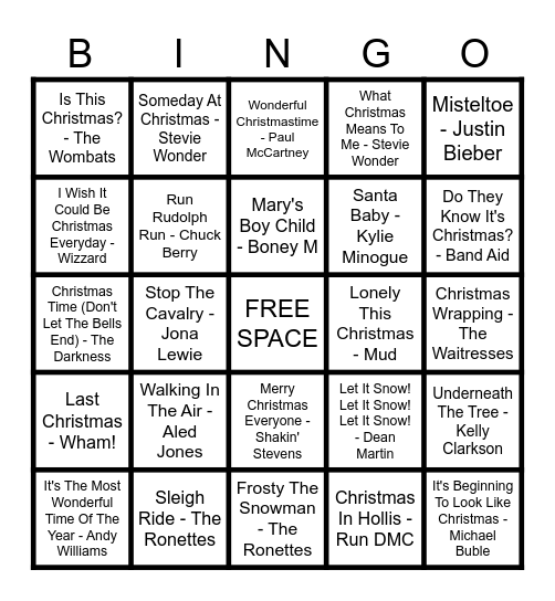 🎁 MUSIC BINGO - CHRISTMAS HITS 🎁 Bingo Card