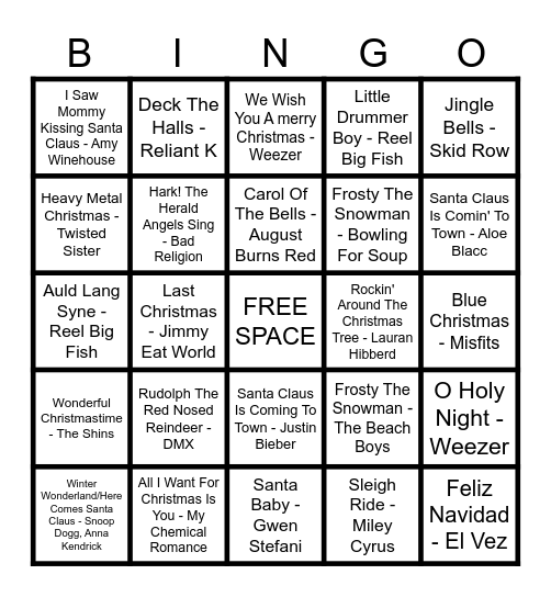 🤘 MUSIC BINGO - CHRISTMAS COVERS 🤘 Bingo Card