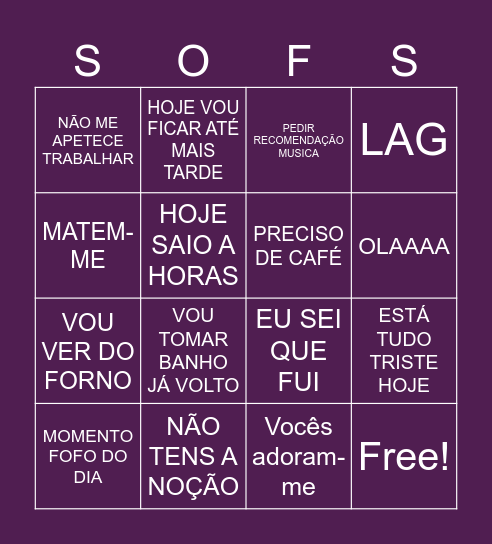 Sofs' Bingo Card