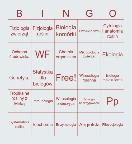 Warunki Kamili L lat 19, 20 Bingo Card