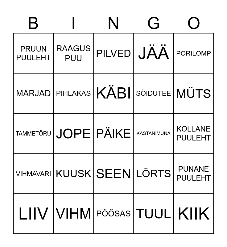 SÜGISE BINGO Card