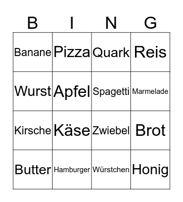 Toiduained Bingo Card