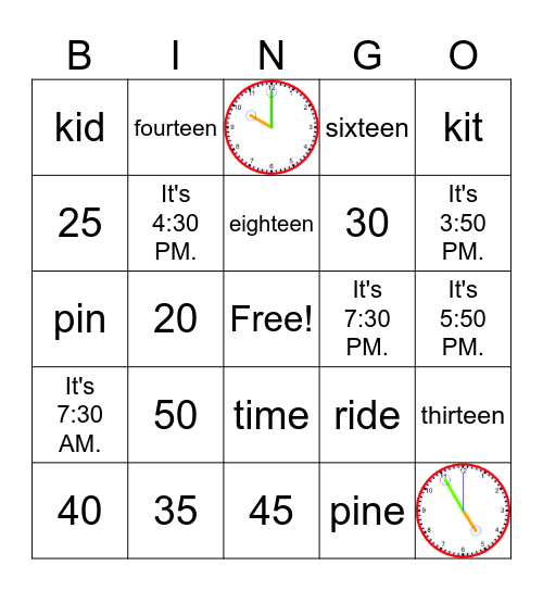 Unit 2 Bingo Card
