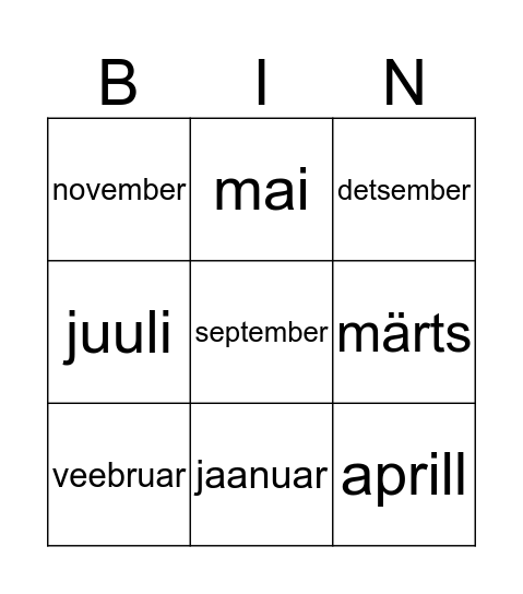 Aastaajad Bingo Card