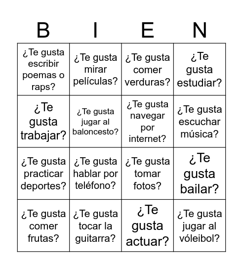 ¿Te gusta? Bingo Card