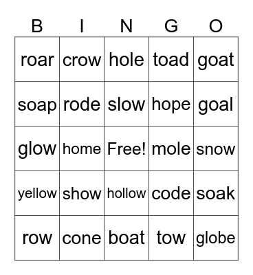 G5 Phonics Bingo Card