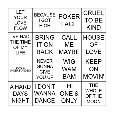 SMASH HITS Bingo Card