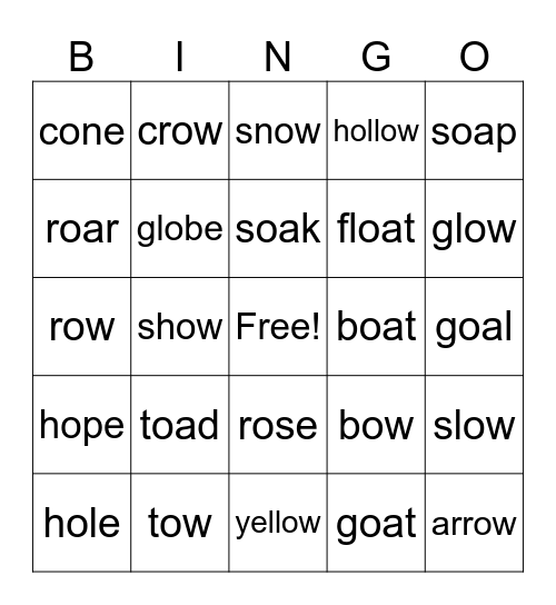 G5 Phonics Bingo Card