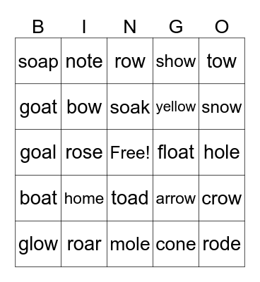 G5 Phonics Bingo Card