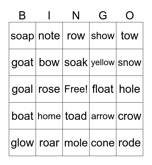 G5 Phonics Bingo Card