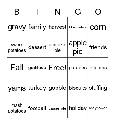 Thanksgiving Bingo Card