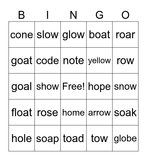 G5 Phonics Bingo Card