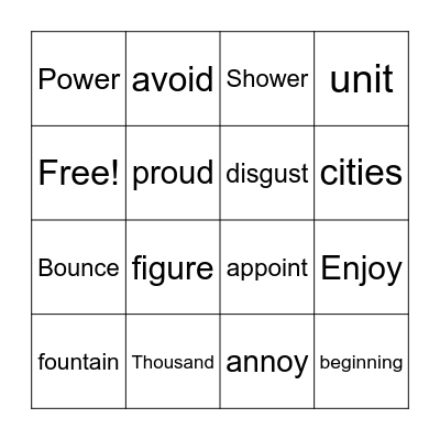 Spelling Words Bingo Card