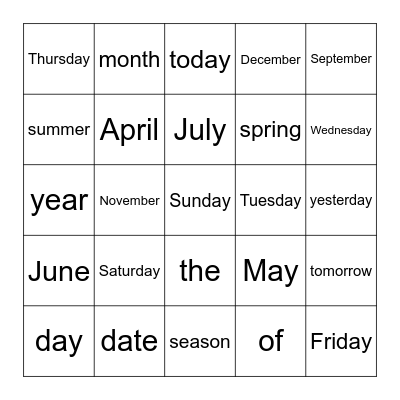 EL CALENDARIO Bingo Card