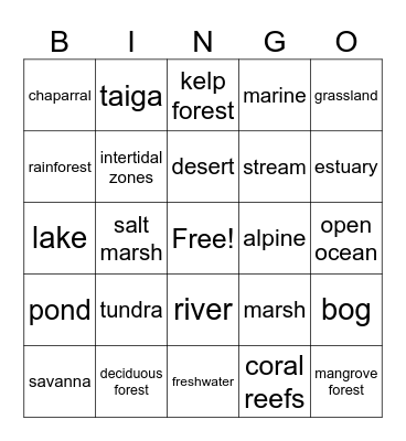 Biome Bingo Card