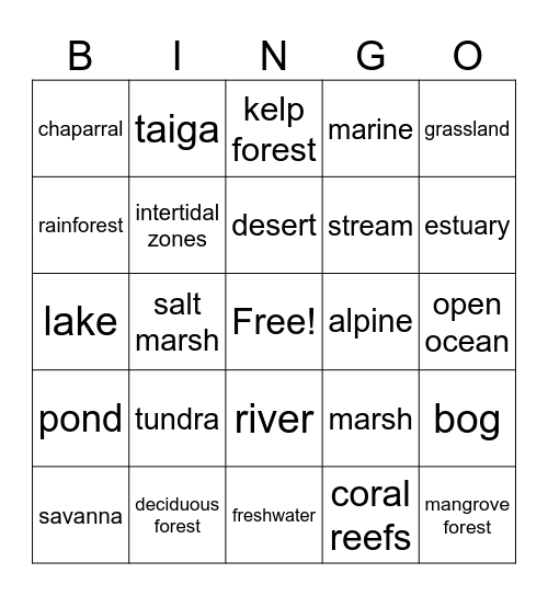 Biome Bingo Card