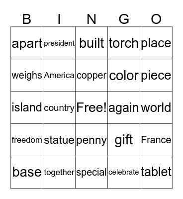 The Story of the Statue Bingo Card
