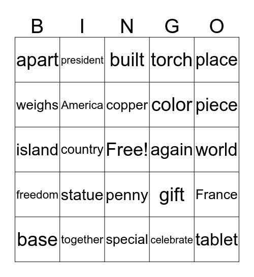 The Story of the Statue Bingo Card