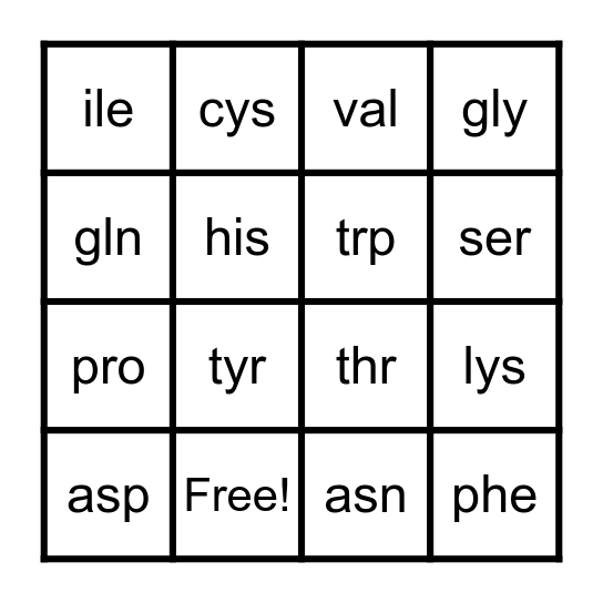 Codon Bingo Card