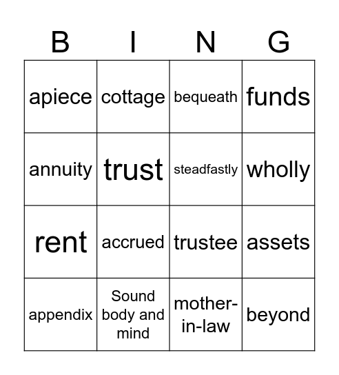 This is my will Bingo Card