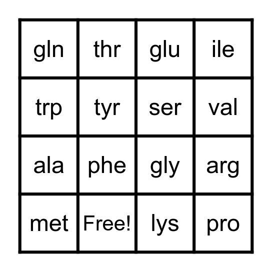 Codon Bingo Card