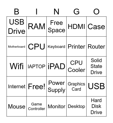 Computer Parts Bingo Card