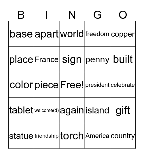 The Stoy of the Statue Bingo Card