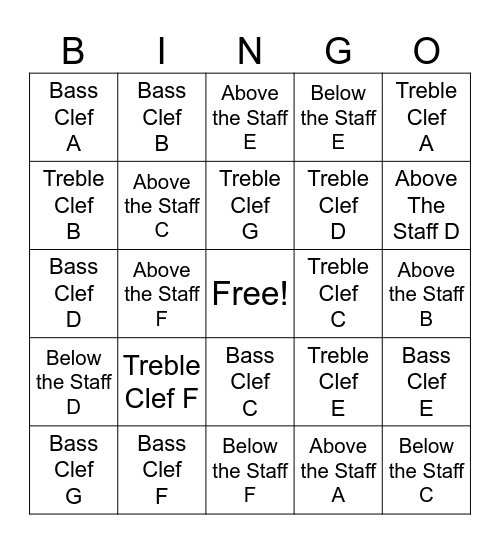 Music Note Bingo Card