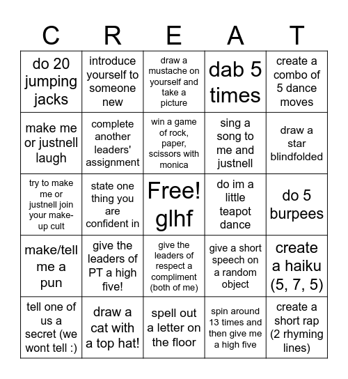 Creativ-Go! Bingo Card