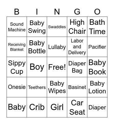 Gender Reveal Bingo Card