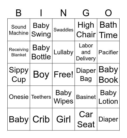 Gender Reveal Bingo Card