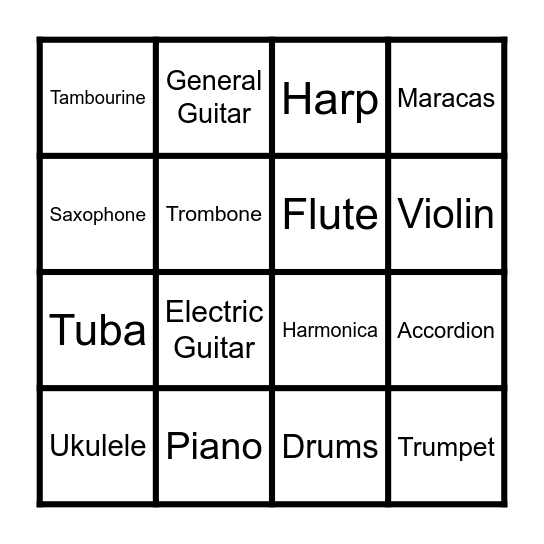 MUSICAL INSTRUMENT BINGO Card